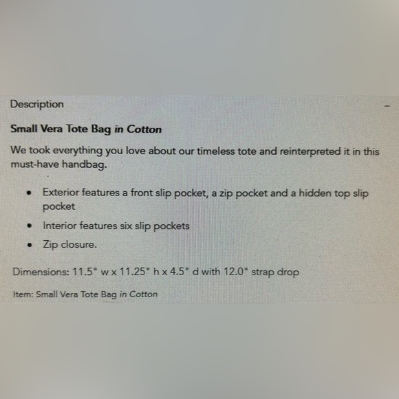 Vera Bradley Small Tote Bag - Picture 7 of 7